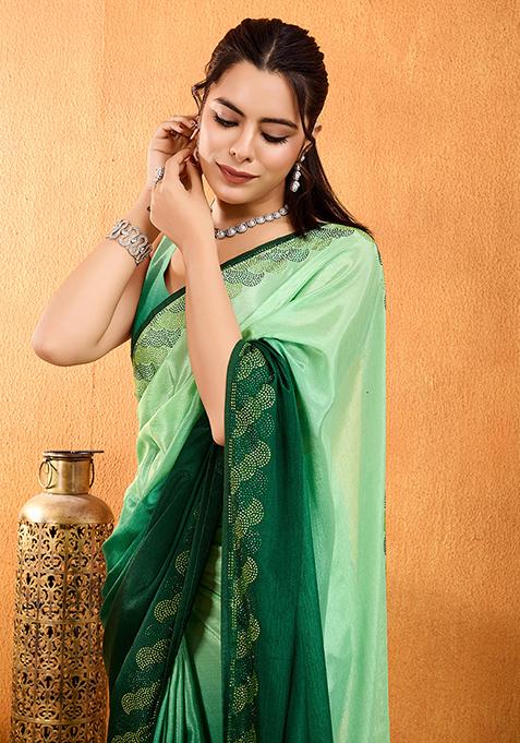 Green Swarovski Zircon Work Chiffon Saree Set
