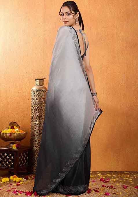 Grey Swarovski Zircon Work Chiffon Saree Set