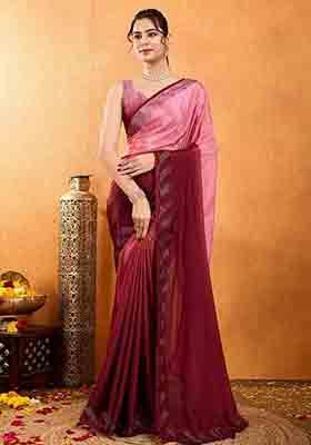 Maroon Swarovski Zircon Work Chiffon Saree Set