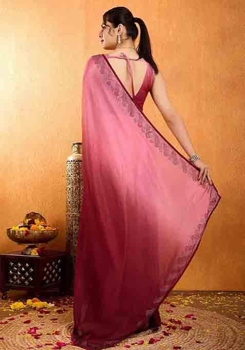 Maroon Swarovski Zircon Work Chiffon Saree Set