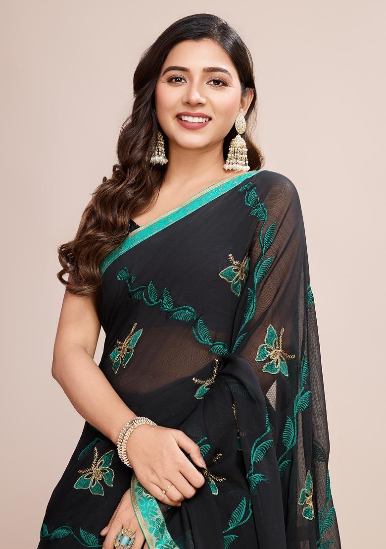 Aqua Blue Dori Embroidery Georgette Saree Set