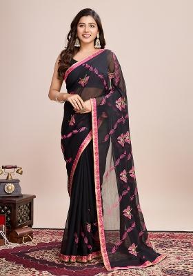 Pink Dori Embroidery Georgette Saree Set