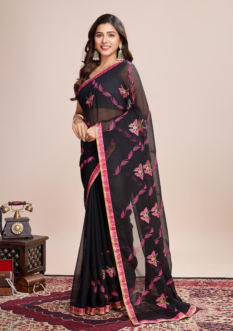 Pink Dori Embroidery Georgette Saree Set