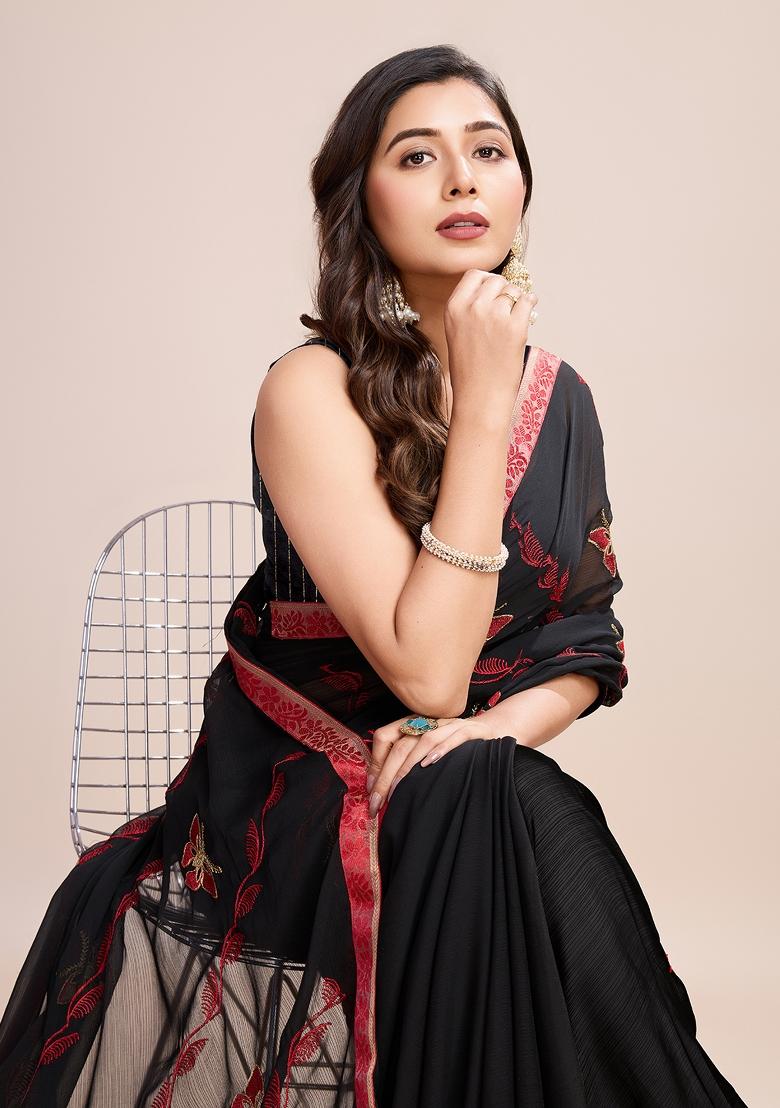 Red Dori Embroidery Georgette Saree Set