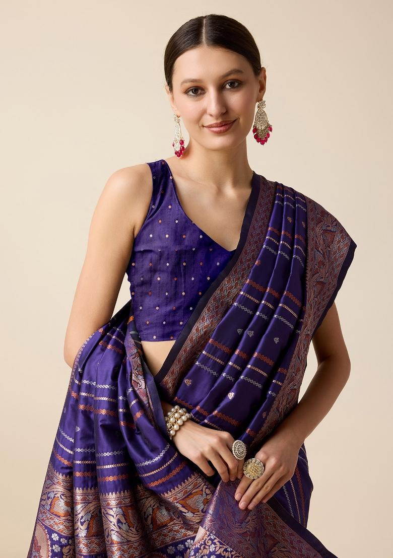 Blue South Silk Silk Blend Saree Set
