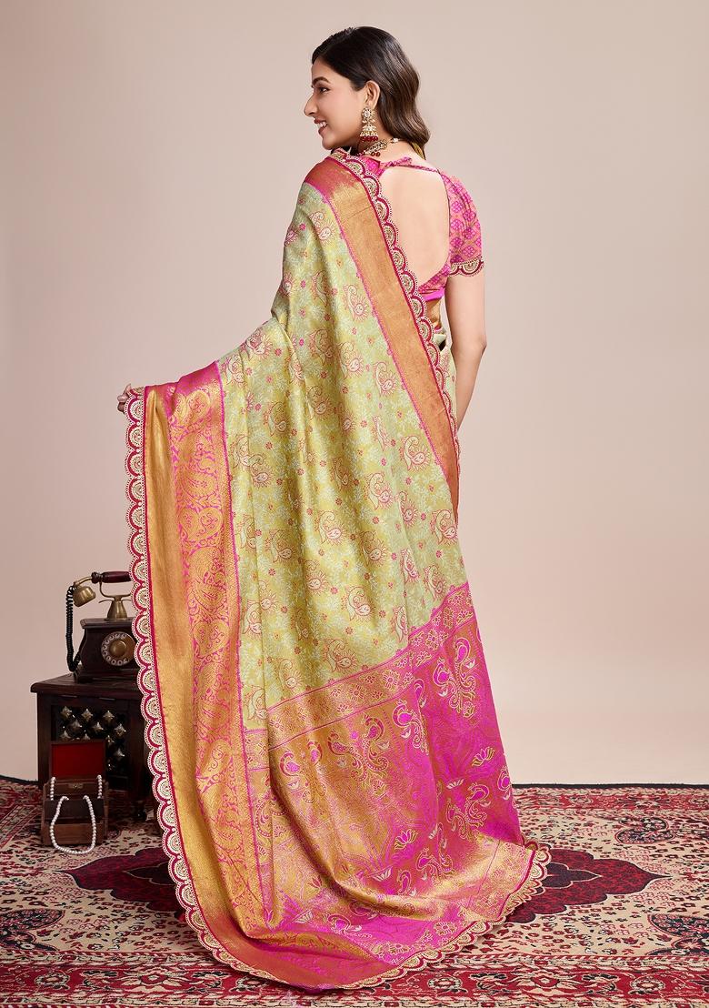 Green South Silk Silk Blend Saree Set