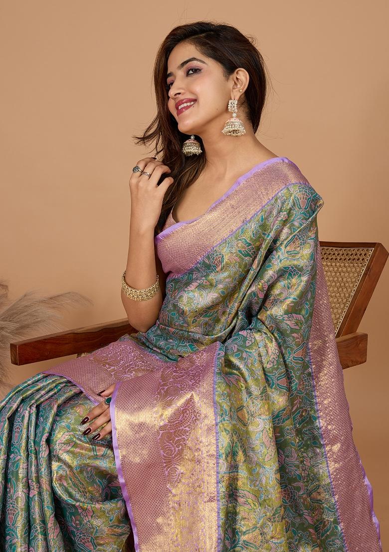 Green South Silk Silk Blend Saree Set