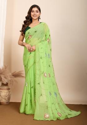 Light Green Floral Print Georgette Saree Set