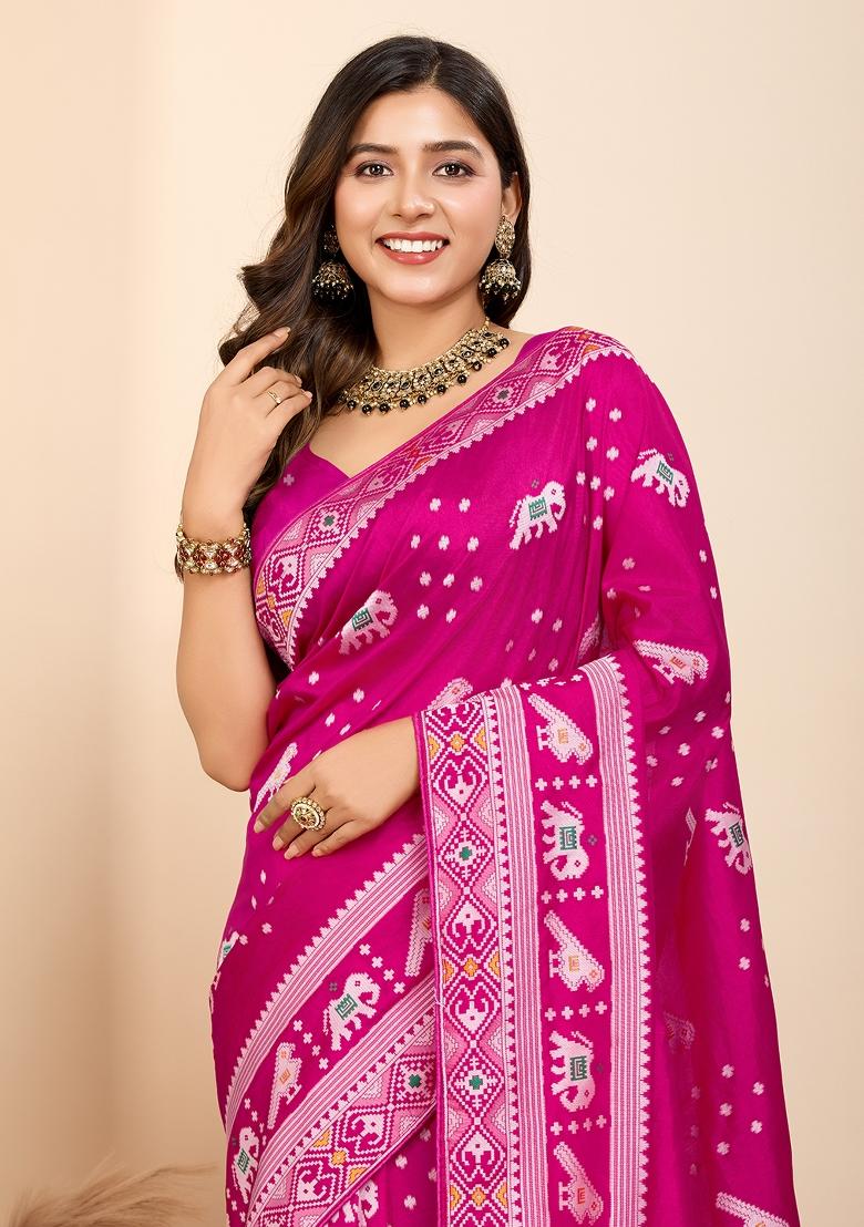 Pink Brocade Silk Silk Blend Saree Set