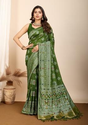 Light Green Brocade Silk Silk Blend Saree Set