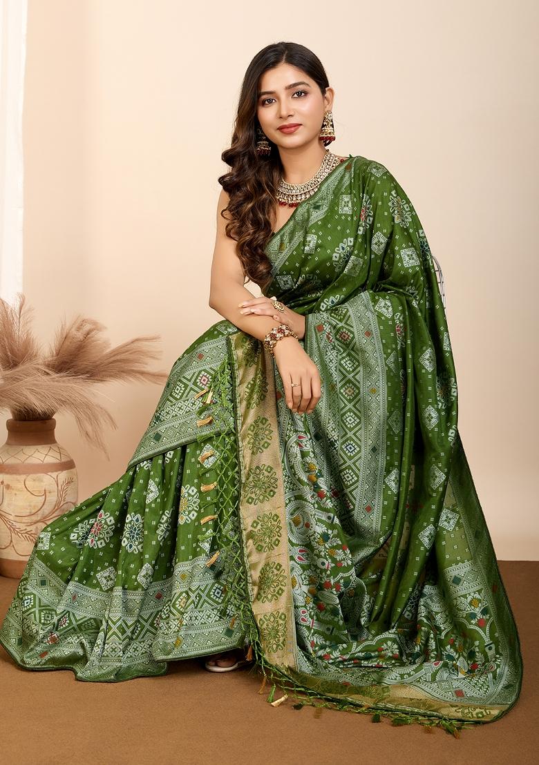 Light Green Brocade Silk Silk Blend Saree Set