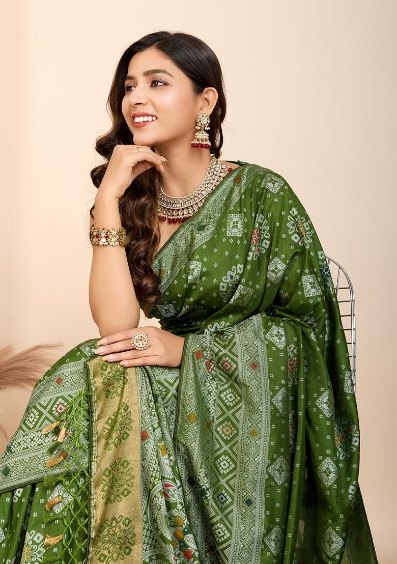 Light Green Brocade Silk Silk Blend Saree Set