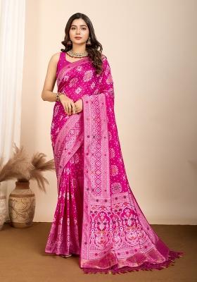 Pink Brocade Silk Silk Blend Saree Set