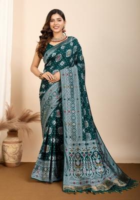 Teal Blue Brocade Silk Silk Blend Saree Set