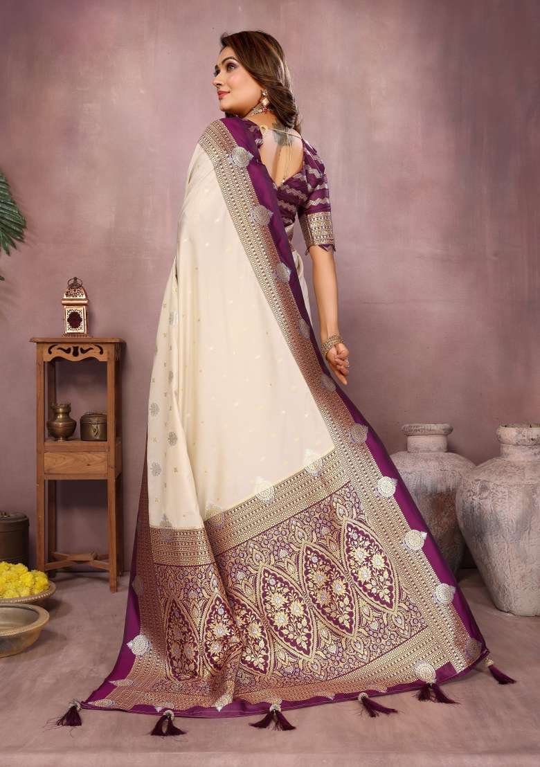 Beige Zari Woven Kalamkari Saree Set for Diwali and Festive Wear - Indya