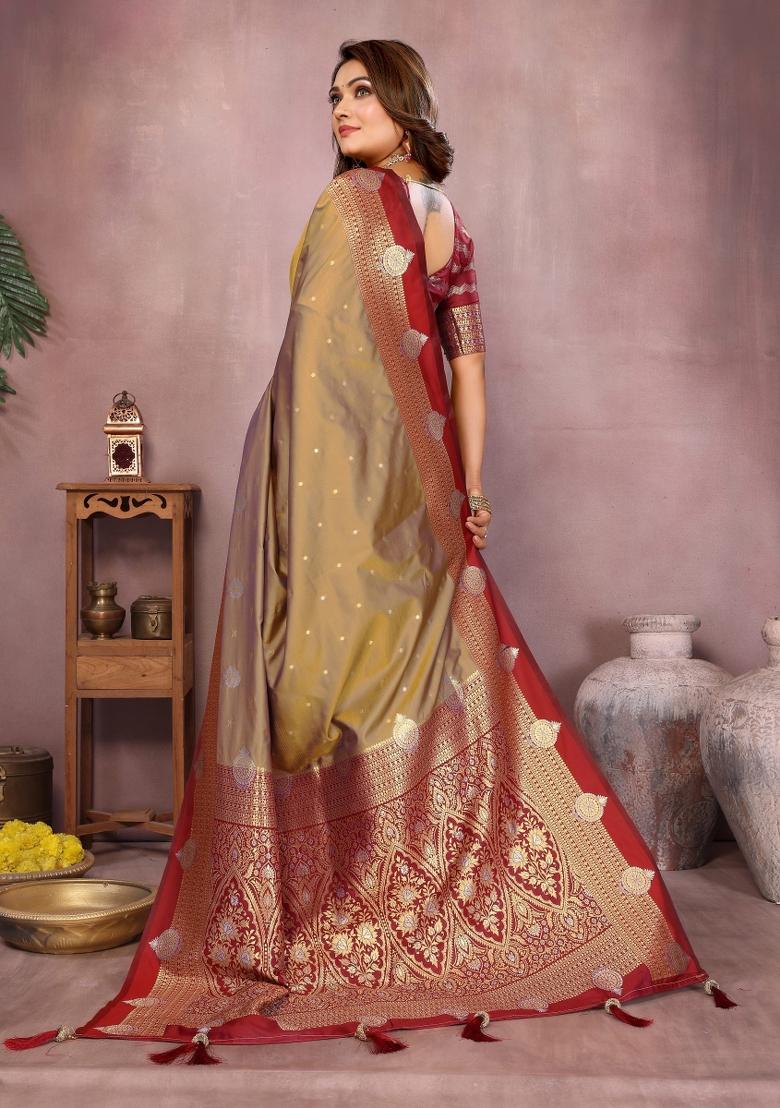 Gold Zari Woven Kalamkari Saree Set