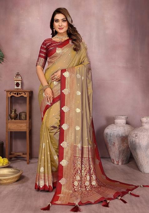 Gold Zari Woven Kalamkari Saree Set