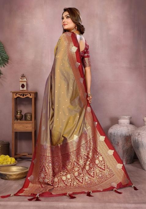 Gold Zari Woven Kalamkari Saree Set