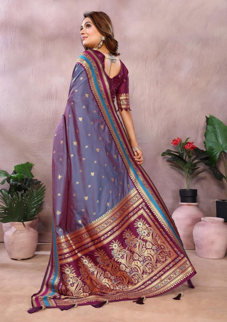 Blue Zari Woven Kalamkari Saree Set