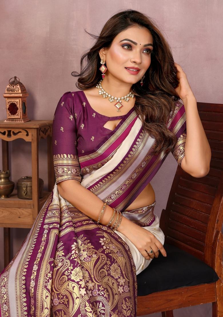 Beige Zari Woven Kalamkari Saree Set