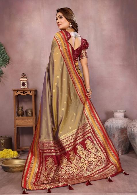Gold Zari Woven Kalamkari Saree Set