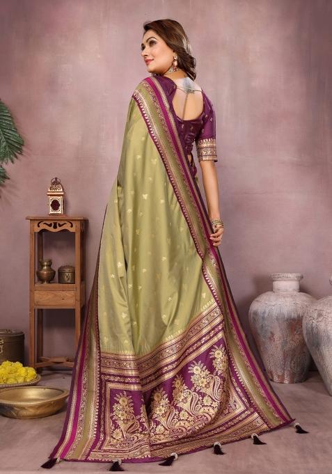 Green Zari Woven Kalamkari Saree Set