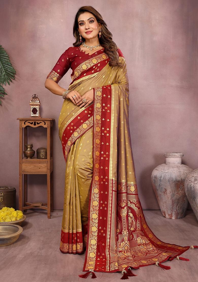 Gold Zari Woven Kalamkari Saree Set