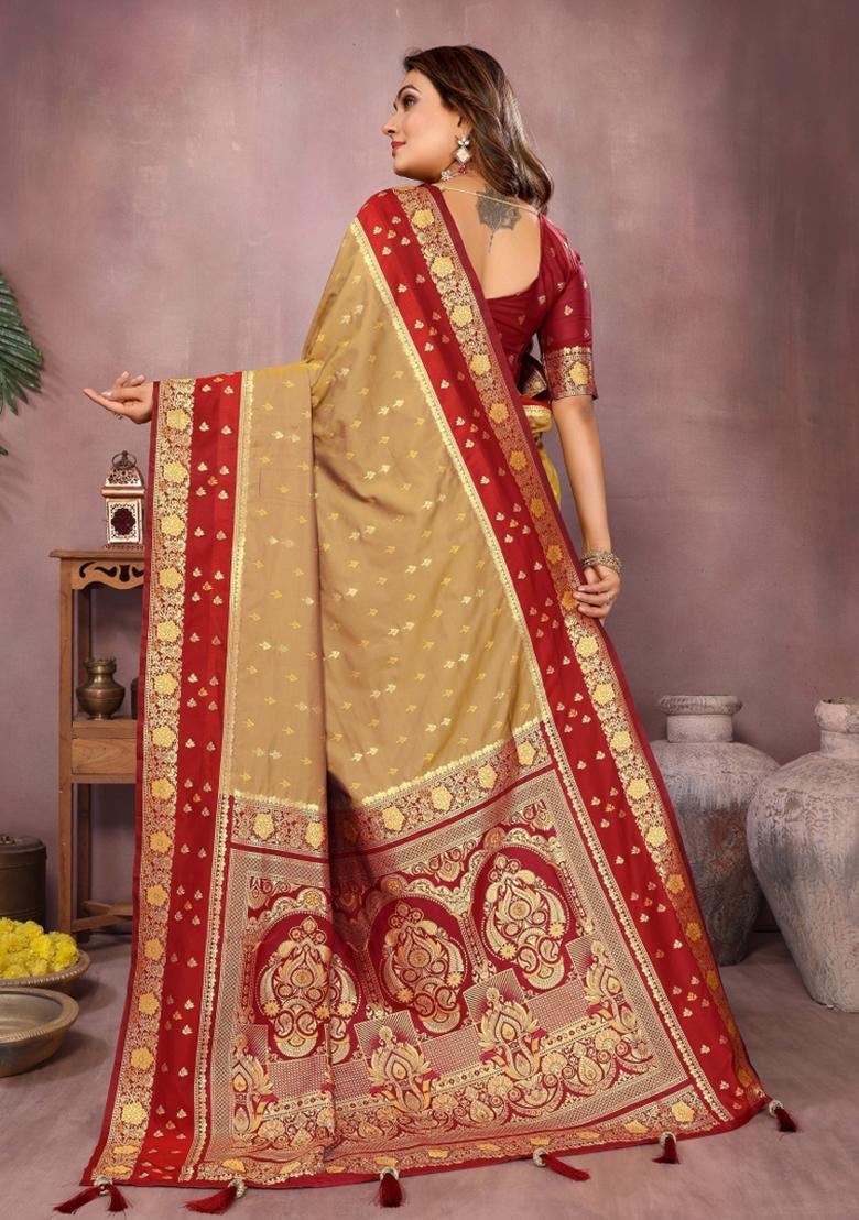 Gold Zari Woven Kalamkari Saree Set