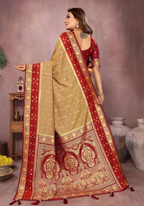 Gold Zari Woven Kalamkari Saree Set
