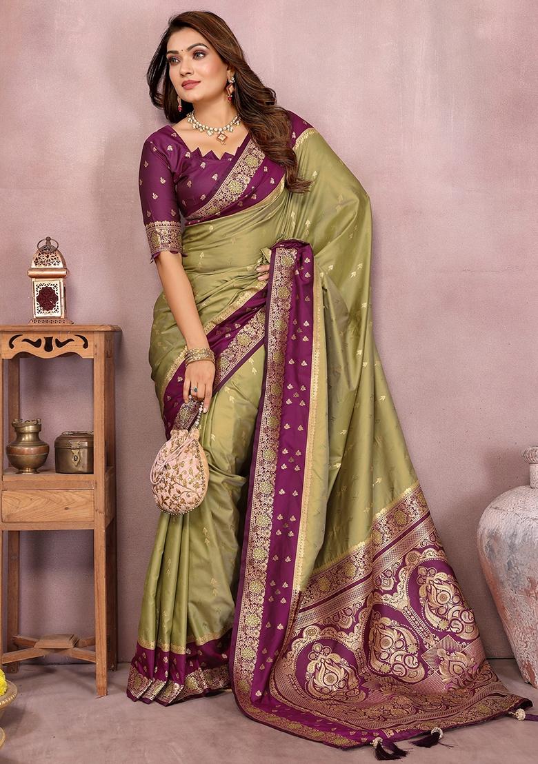 Green Zari Woven Kalamkari Saree Set