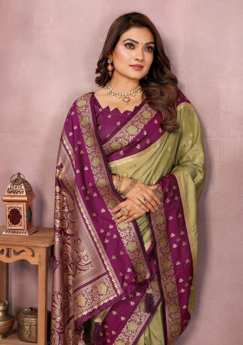 Green Zari Woven Kalamkari Saree Set