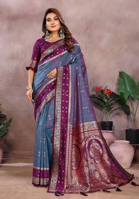 Light Purple Zari Woven Kalamkari Saree Set