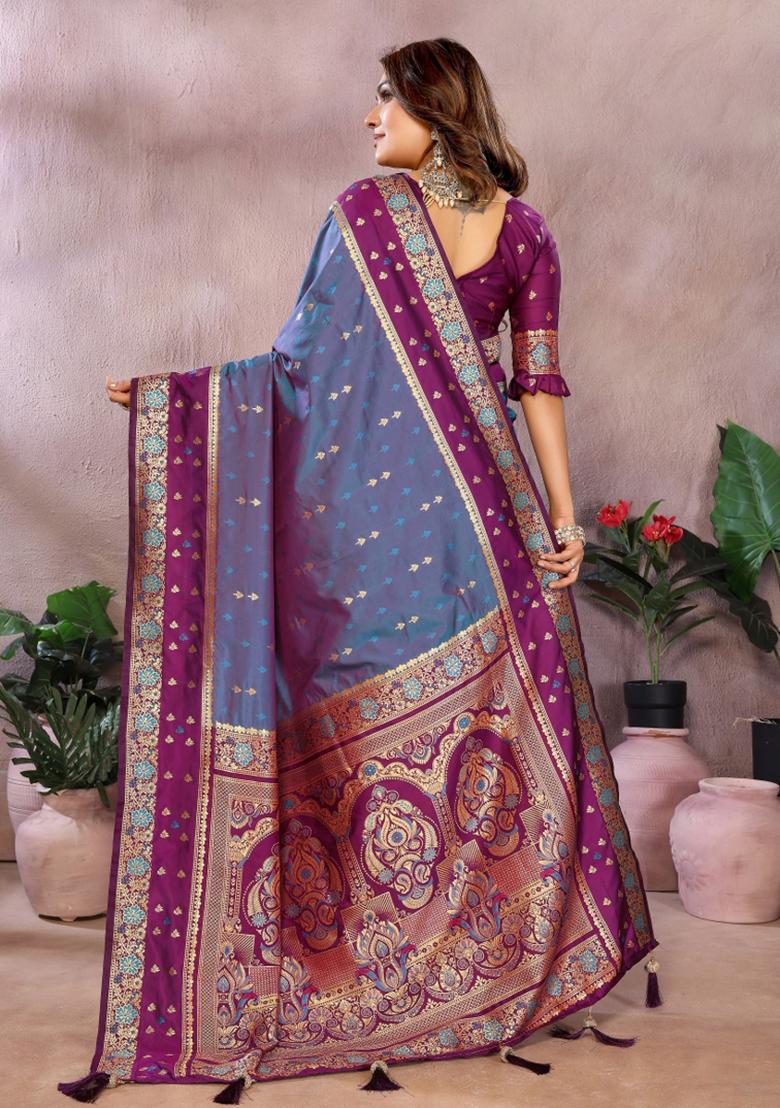 Light Purple Zari Woven Kalamkari Saree Set