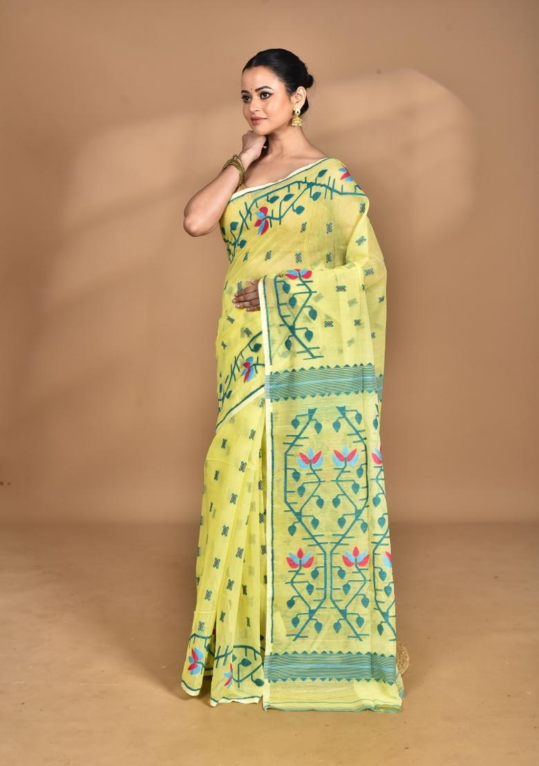 Yellow Handloom Pure Cotton Saree Set