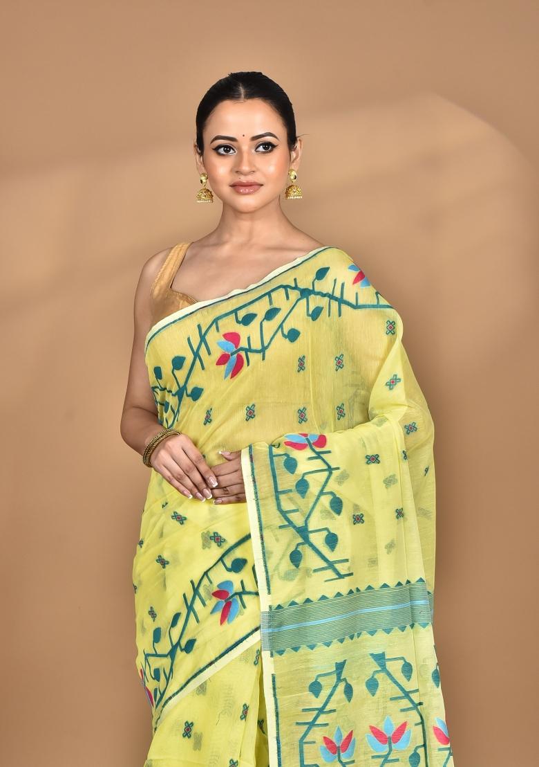 Yellow Handloom Pure Cotton Saree Set