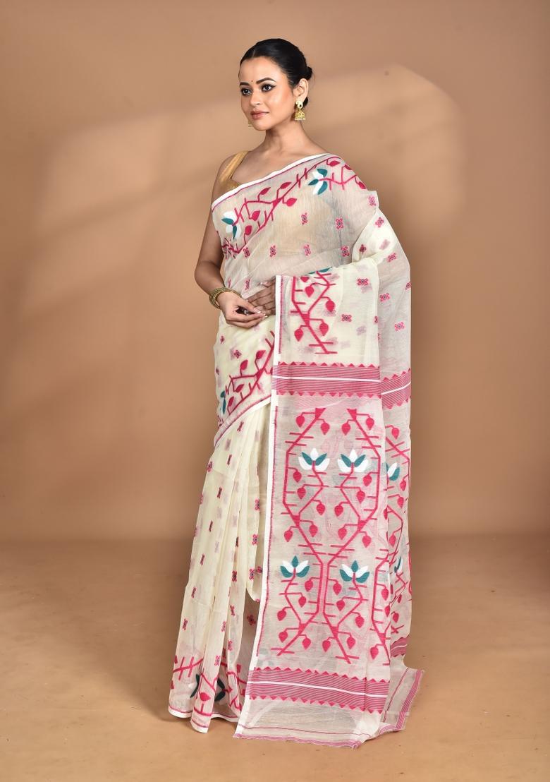 Cream Handloom Pure Cotton Saree Set