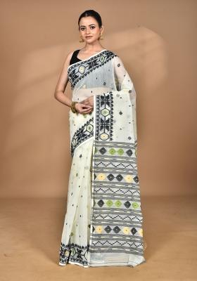 Vanilla Cream Handloom Pure Cotton Saree Set
