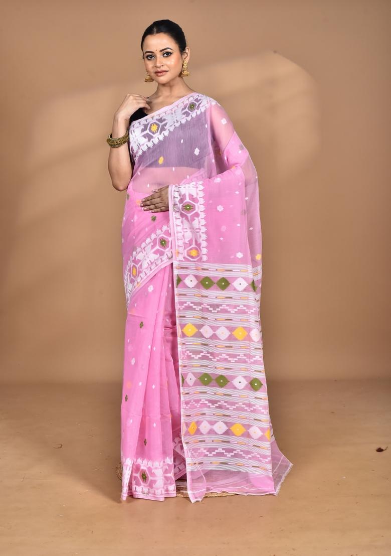 Pink Handloom Pure Cotton Saree Set