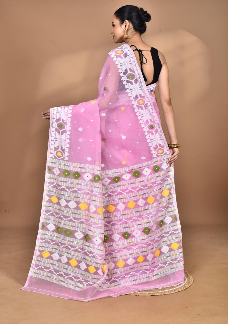 Pink Handloom Pure Cotton Saree Set