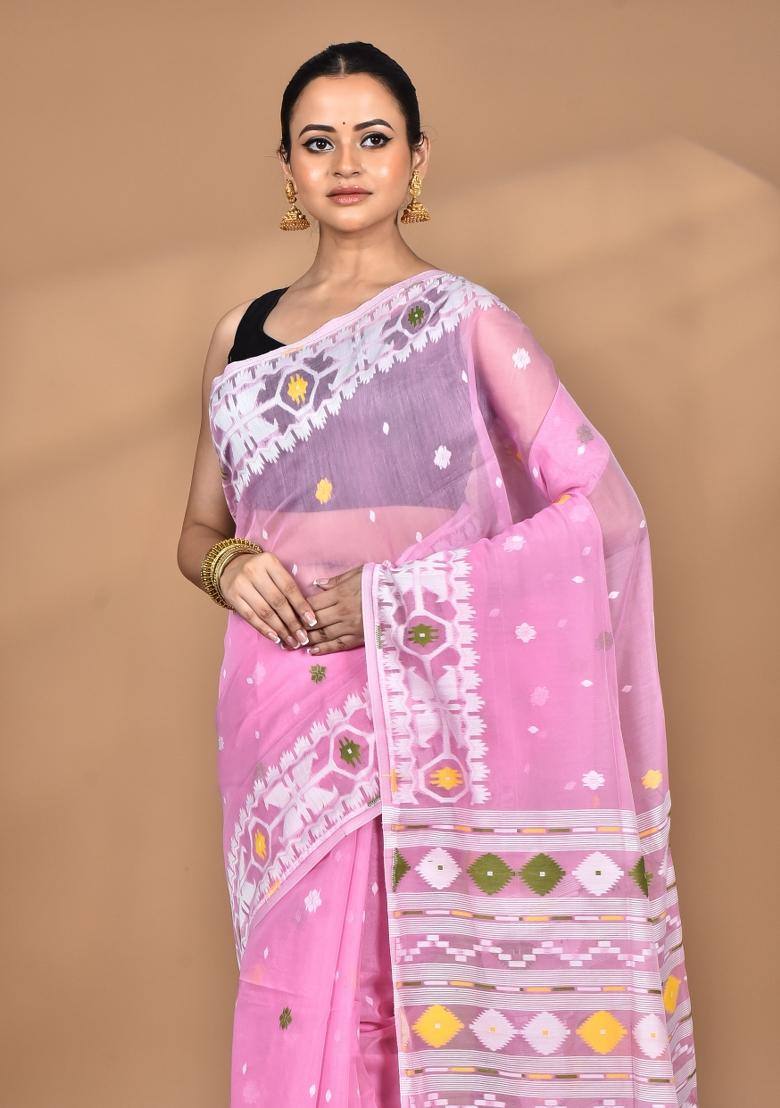 Pink Handloom Pure Cotton Saree Set