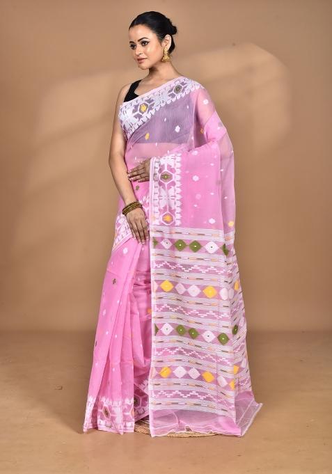 Pink Handloom Pure Cotton Saree Set