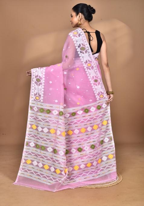 Pink Handloom Pure Cotton Saree Set