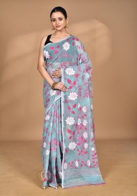 Codet Blue Handloom Pure Cotton Saree Set