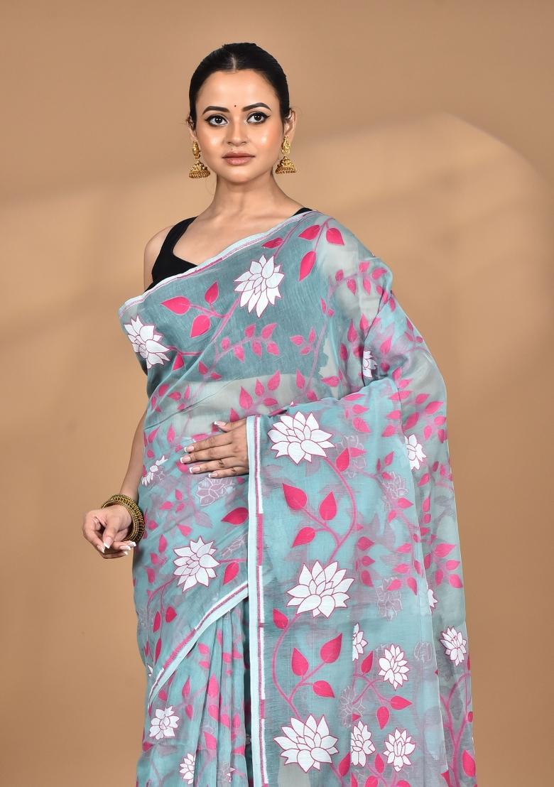 Codet Blue Handloom Pure Cotton Saree Set