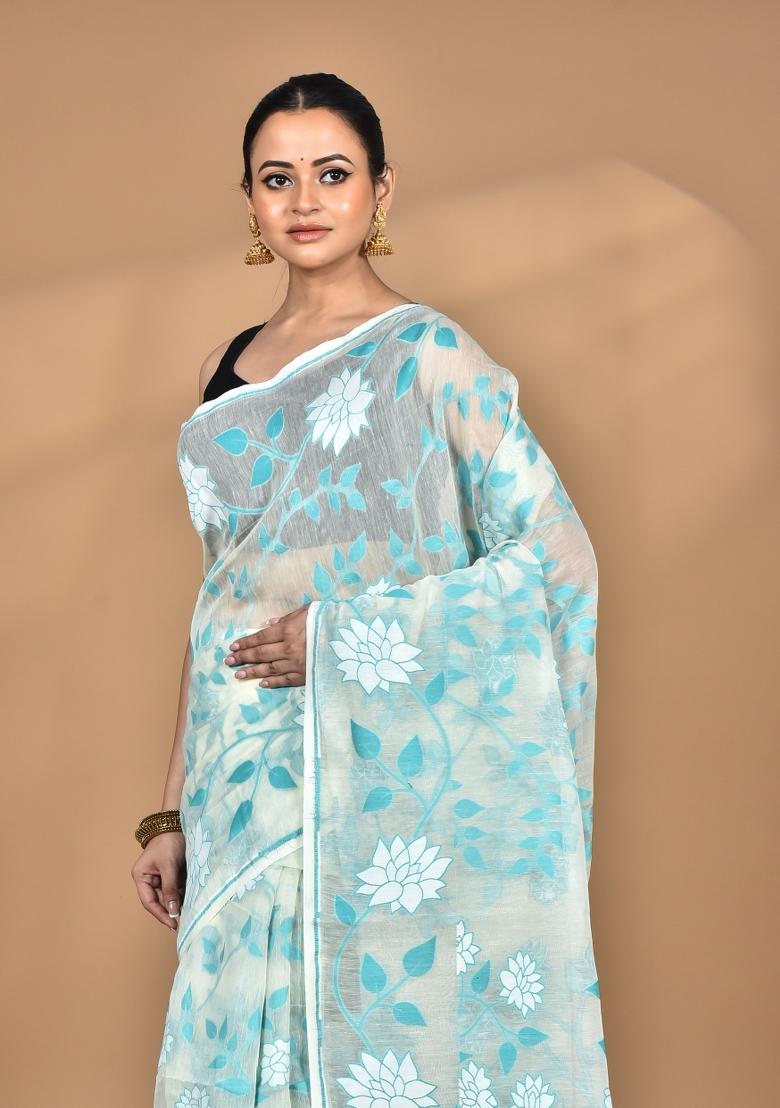 Beige Handloom Pure Cotton Saree Set