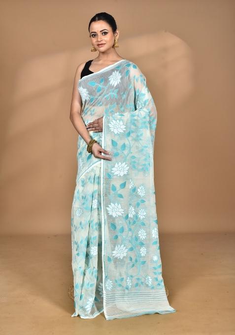 Beige Handloom Pure Cotton Saree Set