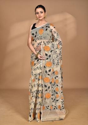 Burlywood Brown Handloom Pure Cotton Saree Set