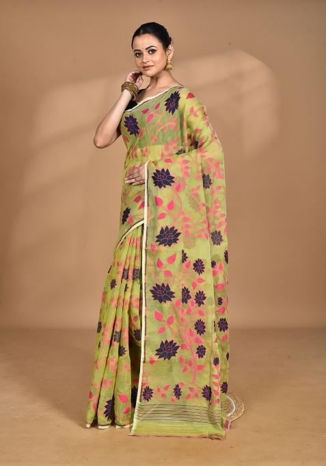 Green Handloom Pure Cotton Saree Set