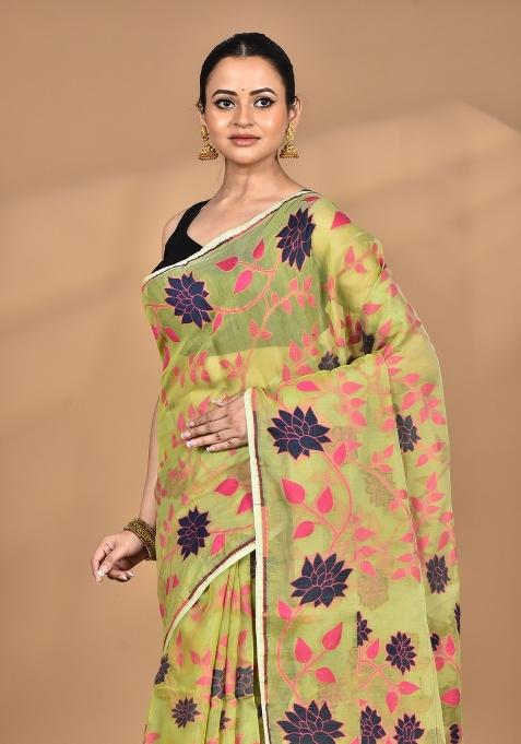 Green Handloom Pure Cotton Saree Set