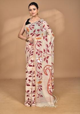 Burlywood Brown Handloom Pure Cotton Saree Set